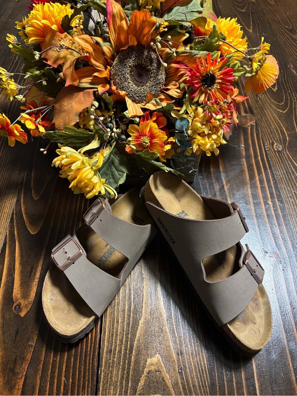 Birkenstock Womens 37 Taupe Two-Strap Sandals